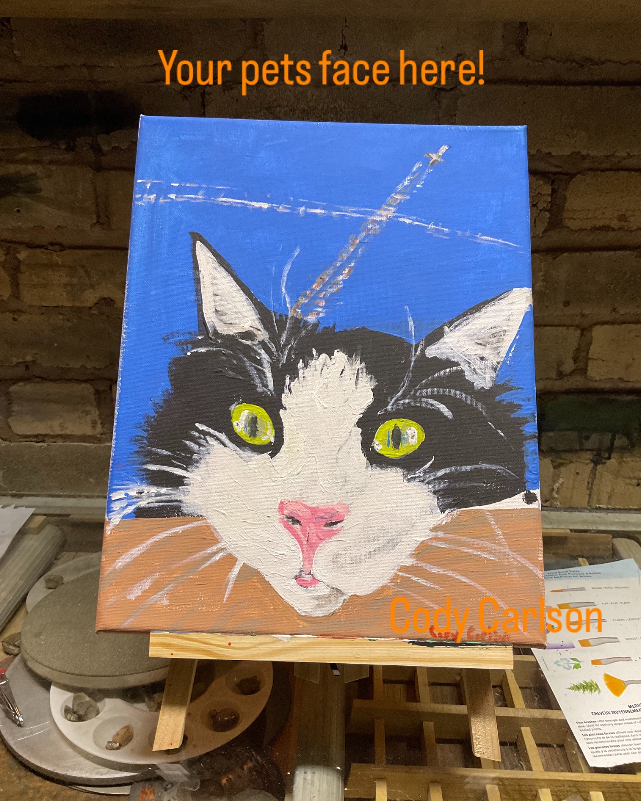 Original acrylic pet portrait tuxedo cat painting 11x16 custom cat art North Dakota artist Cody Carlson