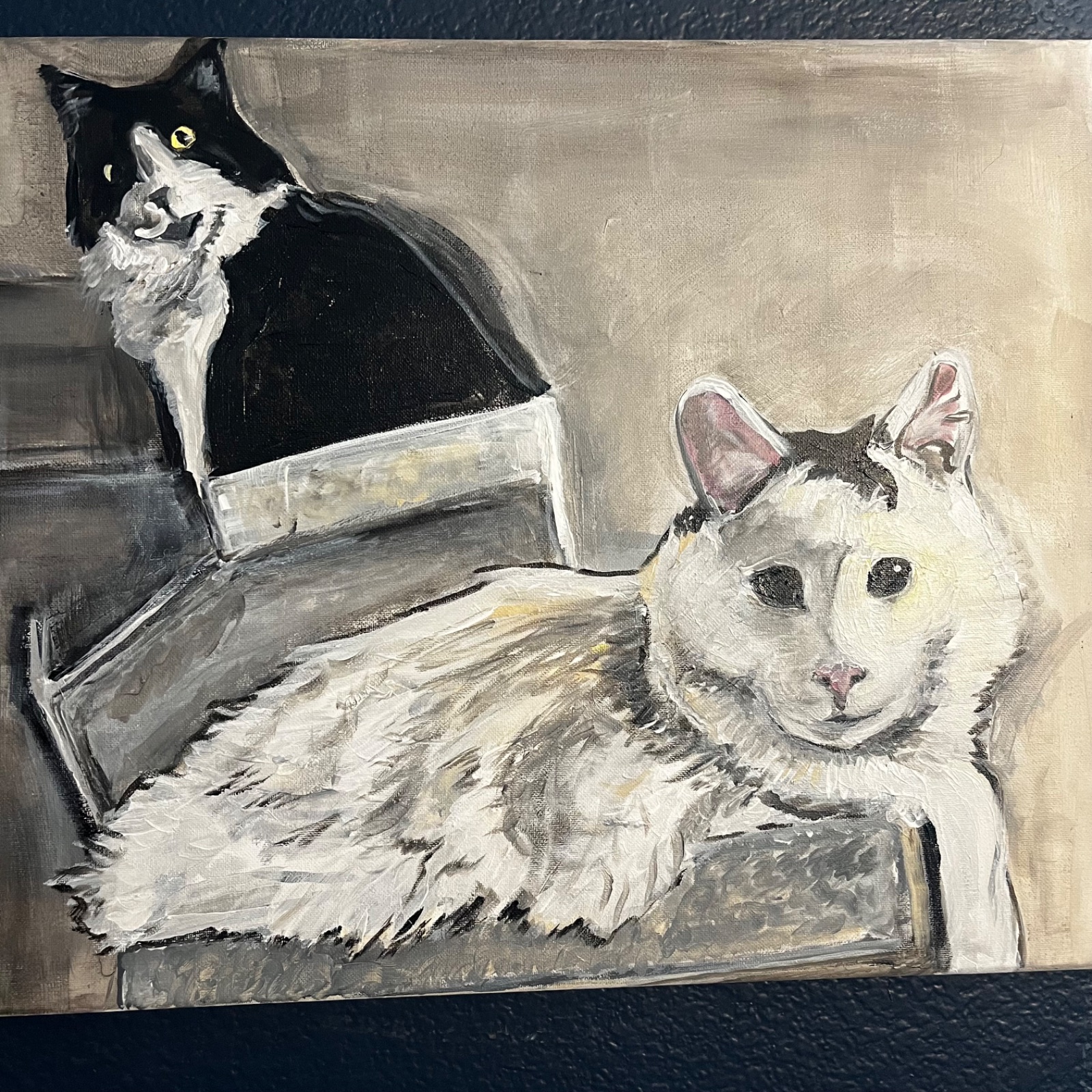Original acrylic two cat painting pet portrait 16x20 cat art North Dakota Cody Carlson